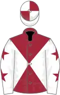 Maroon and white diabolo, white sleeves, maroon stars, quartered cap