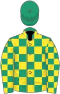 Emerald green and yellow check, emerald green cap