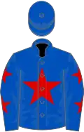 Royal blue, red star, red stars on sleeves, royal blue cap