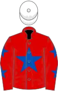 Red, royal blue star, red sleeves, royal blue stars, white cap