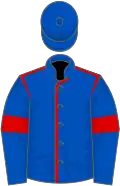 Royal blue, red seams and armlets