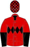 Red, black triple diamond, halved sleeves, check cap