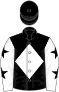 black, white diamond, white sleeves, black stars