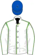 White, light green seams, royal blue cap