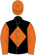 Black, orange diamond, sleeves and cap