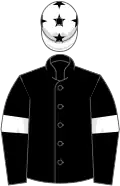 Black, white armlets, white cap, black stars