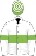 White, light green hoop and armlets, light green and white hooped cap