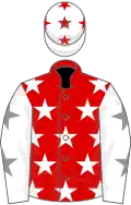Red, white stars, white sleeves, grey stars, white cap, red stars