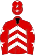 Red and white chevrons, white stars on sleeves and cap