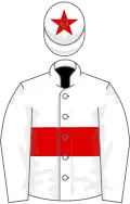 WHITE, red hoop, white cap, red star