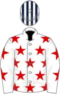 White, red stars, dark blue and white striped cap