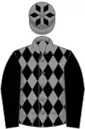 Grey and black diamonds, black sleeves