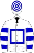 White, light blue hollow box, hooped sleeves and cap