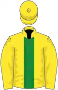 Yellow, green stripe, yellow sleeves, yellow cap