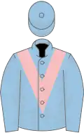 Light blue, pink chevron