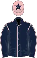 Dark blue, pink seams, pink cap, dark blue star