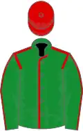 Green, red seams, red cap