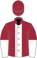 Maroon, white panel, halved sleeves, maroon cap
