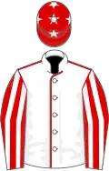 WHITE, red seams, red and white striped sleeves, red cap, white stars