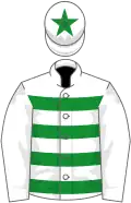White, green hoops on body, star on cap
