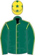Dark green, yellow seams, yellow cap, green stars