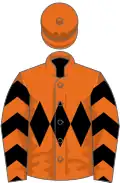 Orange, black triple diamond, chevrons on sleeves
