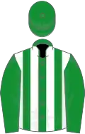 Emerald green and white stripes, emerald green sleeves and cap
