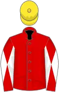 Red, white diabolo on sleeves, yellow cap