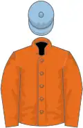 Orange, light blue cap