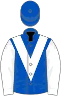 Royal blue, white chevron and sleeves, royal blue cap
