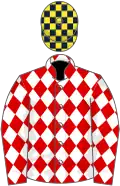 Red and white diamonds, yellow and dark blue check cap