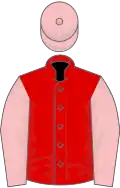Red, pink sleeves and cap