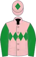 Pink, green diamond hoop, green sleeves and diamond on cap