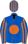 Blue, orange stripes and circle, blue and orange striped cap