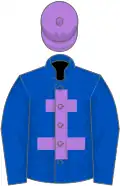 Royal blue, lavender cross of lorraine, lavender cap