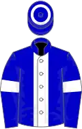 Blue, white stripe, armlets and hoop on cap