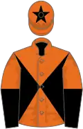 Orange and black diabolo, halved sleeves, orange cap, black star
