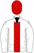 White, red panel, red cap