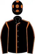Black, orange seams, orange spots on cap