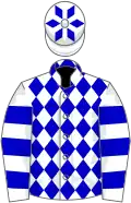 White, blue diamonds, hooped sleeves