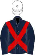 Dark blue, red cross sashes, white cap
