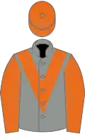 Grey, orange chevron, sleeves and cap