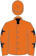Orange, dark blue stars on sleeves