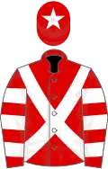 Red, white cross belts, hooped sleeves and star on cap