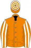 Tangerine, white striped sleeves, hooped cap
