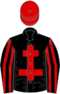 Black, Red Cross of Lorraine, striped sleeves, Red cap