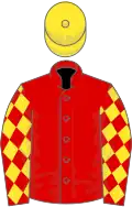 Red, Yellow diamonds on sleeves, Yellow cap