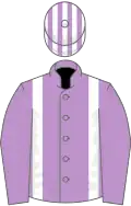 Mauve, white braces, striped cap