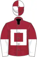 Maroon, white hollow box, halved sleeves, quartered cap