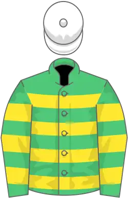 Emerald green and yellow hoops, white cap